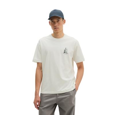T-Shirt MARC O'POLO, Herren, Gr. M, silky weiß, Jersey, Obermaterial: 100% Baumwolle, bedruckt, relaxed fit hüftbedeckend, Rundhals, abgesteppte Kante, Shirts T-Shirt, mit Print, Relaxed Fit