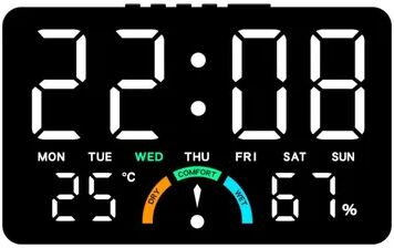 Perfect Picks Market Wall Mounted Electronic Wall Clock Multifunctional Temperature Digital LED Clocks Voice Control Display Table Clock black white