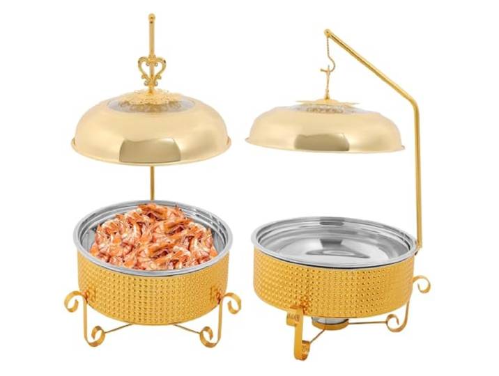 Goldene Chafing Dishes for Buffet, 2er-Pack, 10 l Chafing Dish Buffetherd Buffet-Set mit hängendem Deckel, runden Speisewärmern(2)