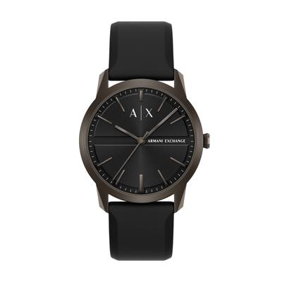 Quarzuhr ARMANI EXCHANGE, schwarz (schwarz, schwarz, braun, schwarz), Armbanduhren, Herren, braun, Quarzuhr, Armbanduhr, Silikonarmband, analog
