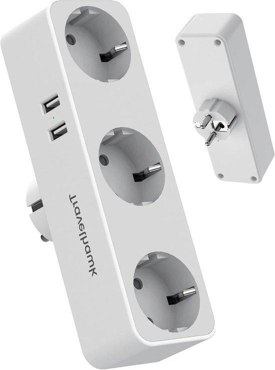 Travelhawk Stekkerdoos met USB - 5 Aansluitingen en 2 USB Poorten - Zwart