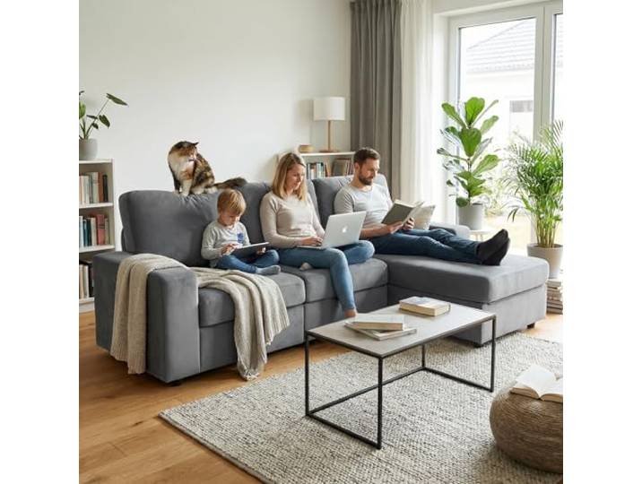 Ball & Cast Ecksofa Klein mit Stauraum, Moderne L-förmige und Umkehrbare Couch für Wohnzimmer, Schlafzimmer & Wohnung, Grau