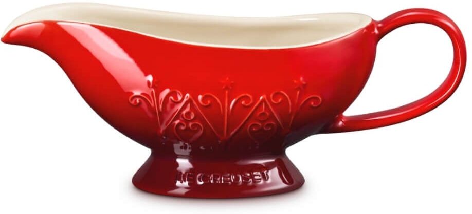 Le Creuset L'Etoile Christmas Heritage Stoneware Gravy Boat - Cerise