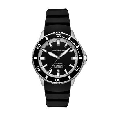 Automatikuhr EMPORIO ARMANI, schwarz (schwarz, schwarz), Armbanduhren, Herren, Automatikuhr, Armbanduhr, Herrenuhr, Mechanische Uhr, Silikonarmband, analog, Tag