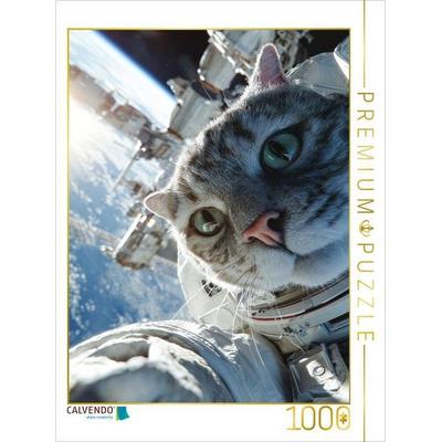 CALVENDO Puzzle Katze als Astronaut vor Raumstation im Weltall | 1000 Teile Lege-Größe 64x48cm Foto-Puzzle für glückliche Stunden