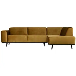 Ecksofa Statement Samt, modernes Design, rechts, honiggelb, weiche Polsterung, breite Armlehnen