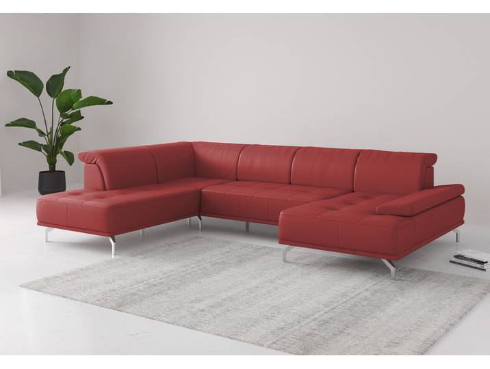 Wohnlandschaft, Naturleder, Feuerrot 334×235 cm, Sitztiefenverstellung, Modern, Places of Style