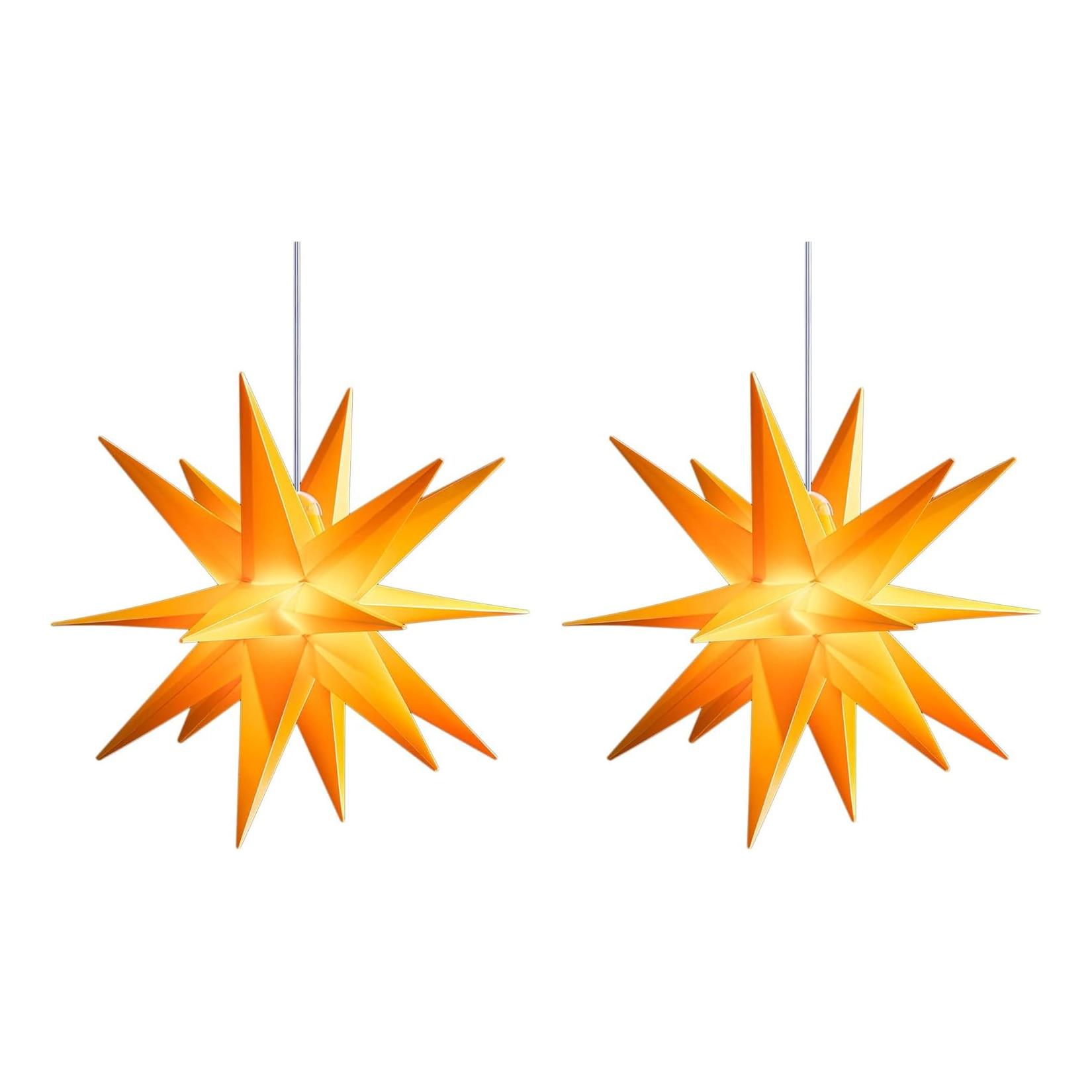 2er SET Weihnachtsstern beleuchtet LED Dekostern 55cm GELB hochwertiger Kunststoffstern mit TIMER FUNKTION 3D Stern 18 Zackig Leuchtstern Faltstern Weihnachtslicht Winterbeleuchtung 3D Stern