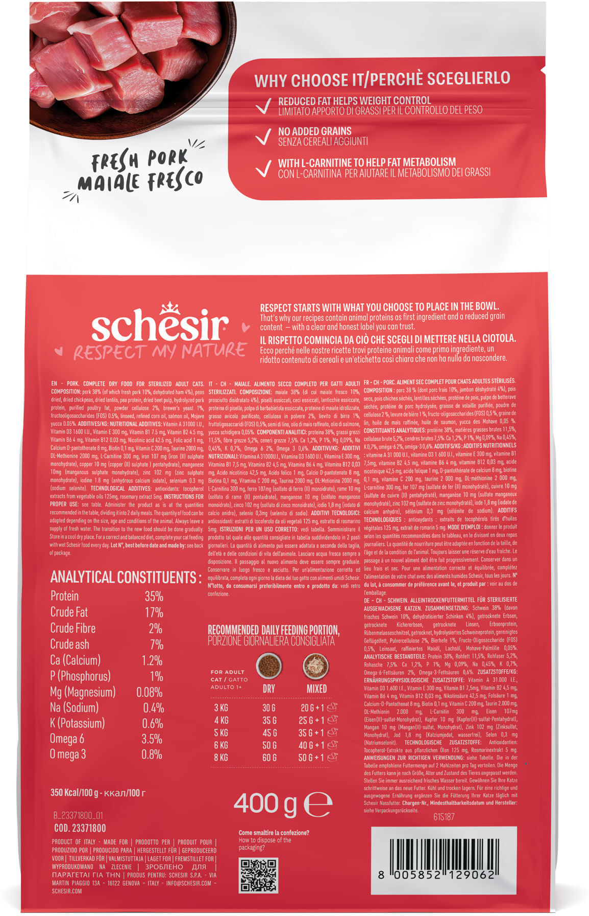 Schesir Cat Monoprotein Sterilized Prosciutto 400GR