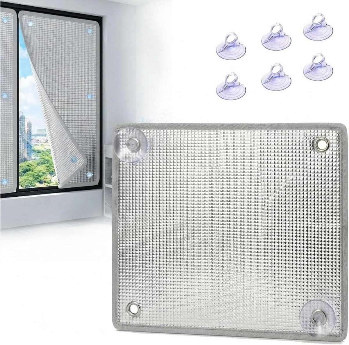 Dubbelzijdige reflecterende raamfolie voor warmte-isolatie, grijs, 30 x 110 cm