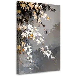 BILD auf Leinwand, Ahornblätter Pflanzen weiß-beige