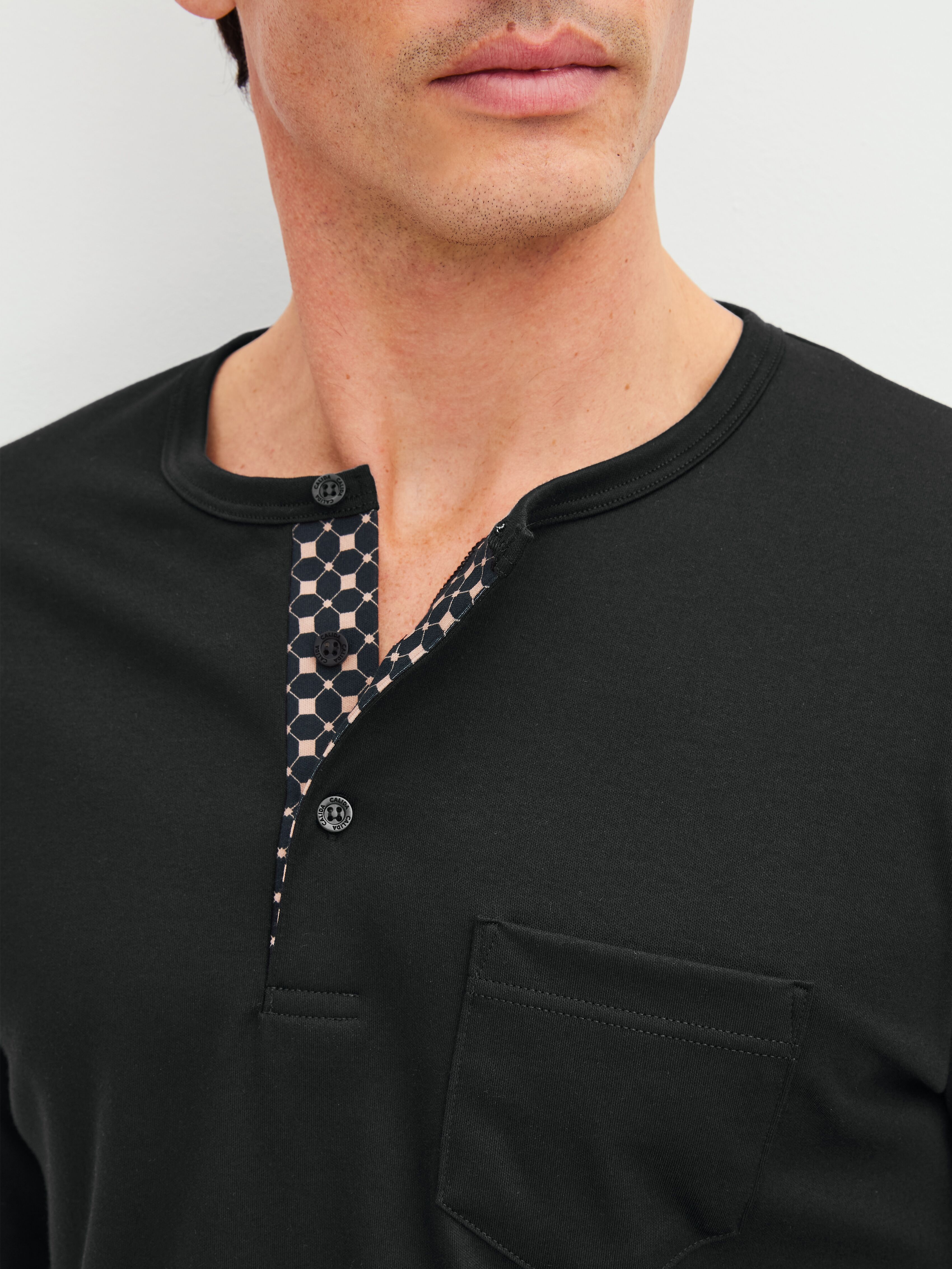 Schlafanzug CALIDA "Relax Cosy Vibes 4", Herren, Gr. M (50), schwarz-weiß (schwarz), Interlock, Obermaterial: 100% Baumwolle, Homewear-Sets Schlafanzug
