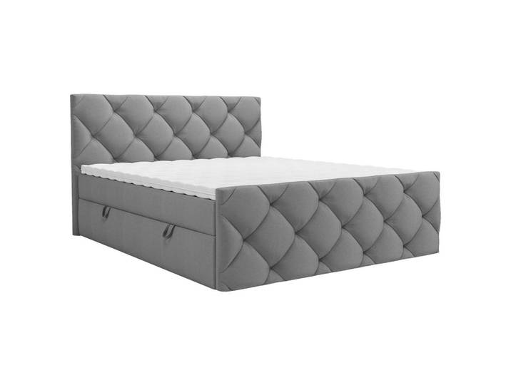 Boxbett, Dunkelgrau, 140x200 cm, Textil, Bettkasten & Gepolstertes Kopfteil, CARRYHOME