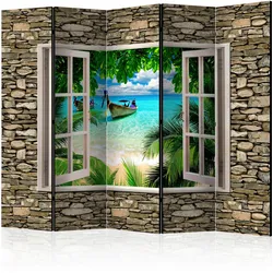 Paravent Tropical Beach II Braun/Hellblau