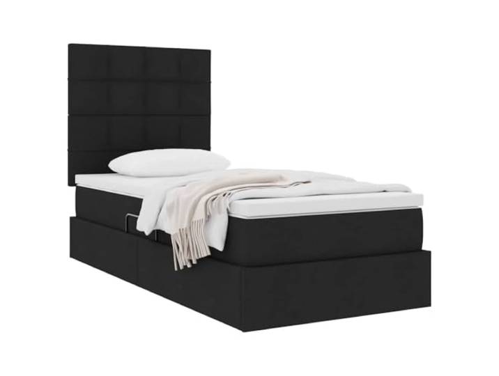 KTHLBRH Boxspringbett 90 x 200 cm mit Matratze, Schwarz Kunstleder, hydraulischer Heber, seitlicher Behälter, Gestell aus Metall
