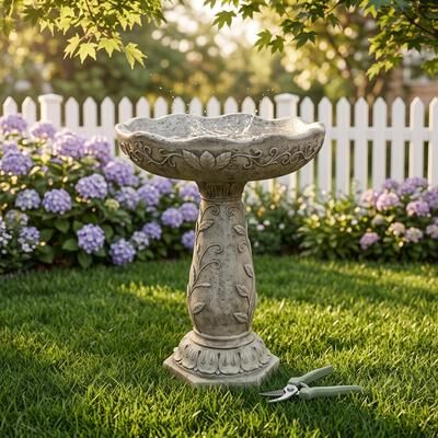 Meedzom Resin Pedestal Bird Bath, 23.62 Inch Garden Bird Bath for Lawn Patio