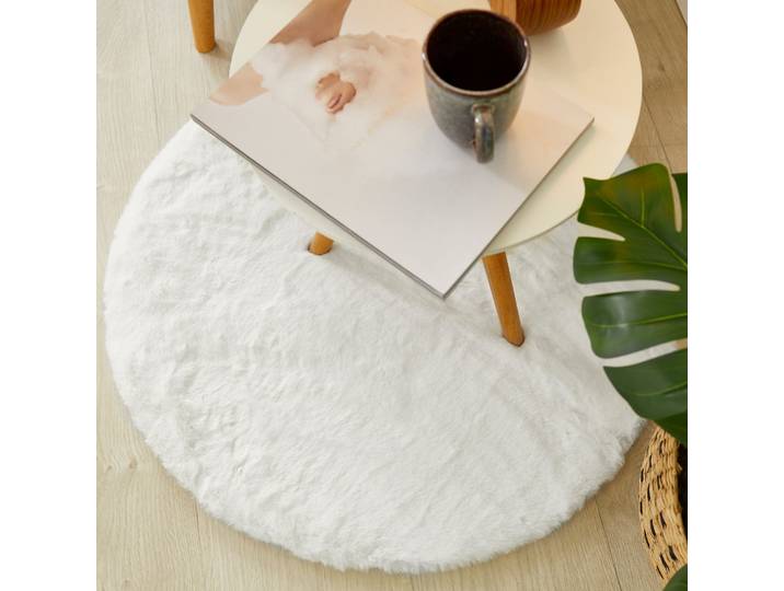 Hochflor-Teppich OTTO HOME Lugano , weiß, H:30mm Ø:120cm, Teppiche, Hochflor-Teppich, Kunstfell, Uni Farben, sehr weich & kuschelig