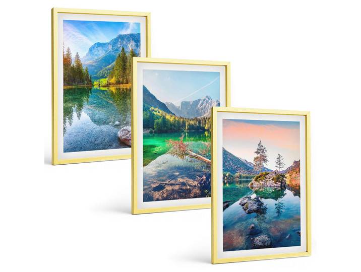Tulup Bilder SET 3er Set - 40x60 cm Goldrahmen - Naturlandschaft der Bergseen, Goldfarben, Kunststoff, Rechteckig, 40x60 cm, gerahmt, Bilder & Rahmen, Bilder