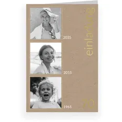 Einladungskarte 70. Geburtstag: Fotostory mit Fotos in Kraft Look