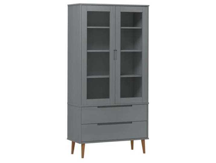 Helloshop26 Vitrinenschrank, groß, skandinavisch, 90 x 35 x 175 cm, aus massivem Kiefernholz, Grau, 02_0047122