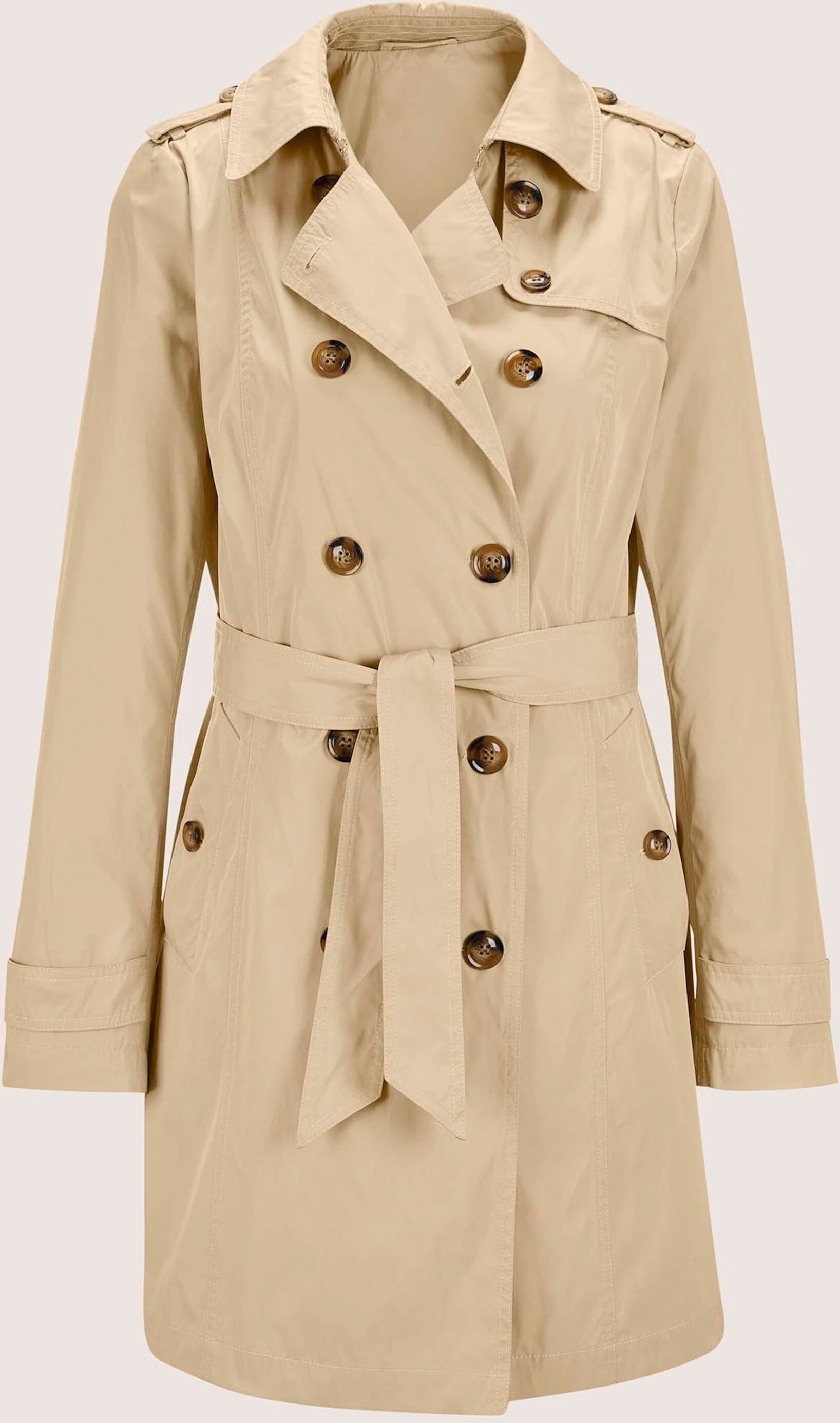 Trenchcoat MADELEINE "Trenchcoat Kurzer Trenchcoat mit Bindegürtel", Damen, Gr. 38, beige, Obermaterial: 100% Polyester PES., Modern, normal, Mäntel Trenchcoat