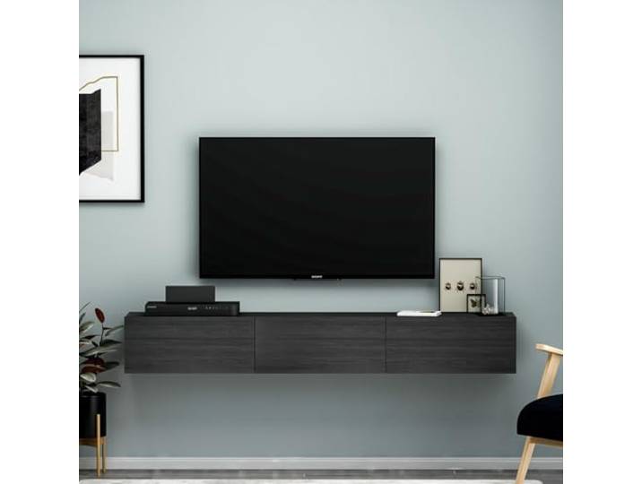 Hanah Home Stylish Black TV Stand, 180 cm Wide, 26 cm High, 31.4 cm Deep 100% Melamine Coated Particle Board, 18 mm Thick Perfect for Modern Living Rooms