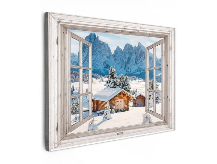 LEINWANDBILD Winterlandschaft - Hütte - Berge - Ausblicke - Aussicht - Natur Wandbilder 80x60 cm