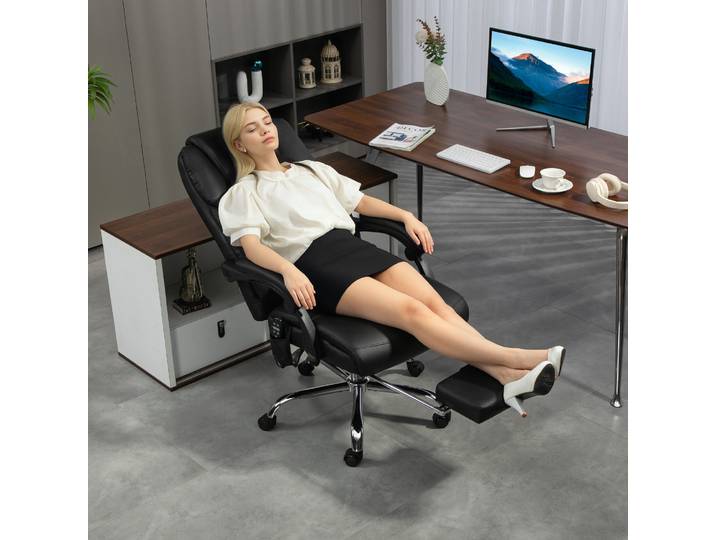 HOMCOM Chaise Bureau Massante Inclinable avec Repose-Pieds Noir