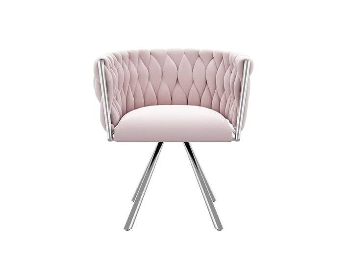 Fauteuil en velours rose avec piètement chromé