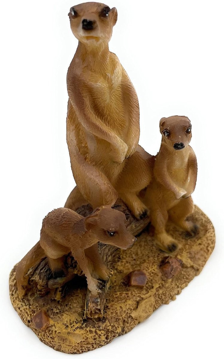 Drie Stokstaartjes Figuren - Decoratieve Dierensculpturen - Bruin - Hoogte: 8 cm
