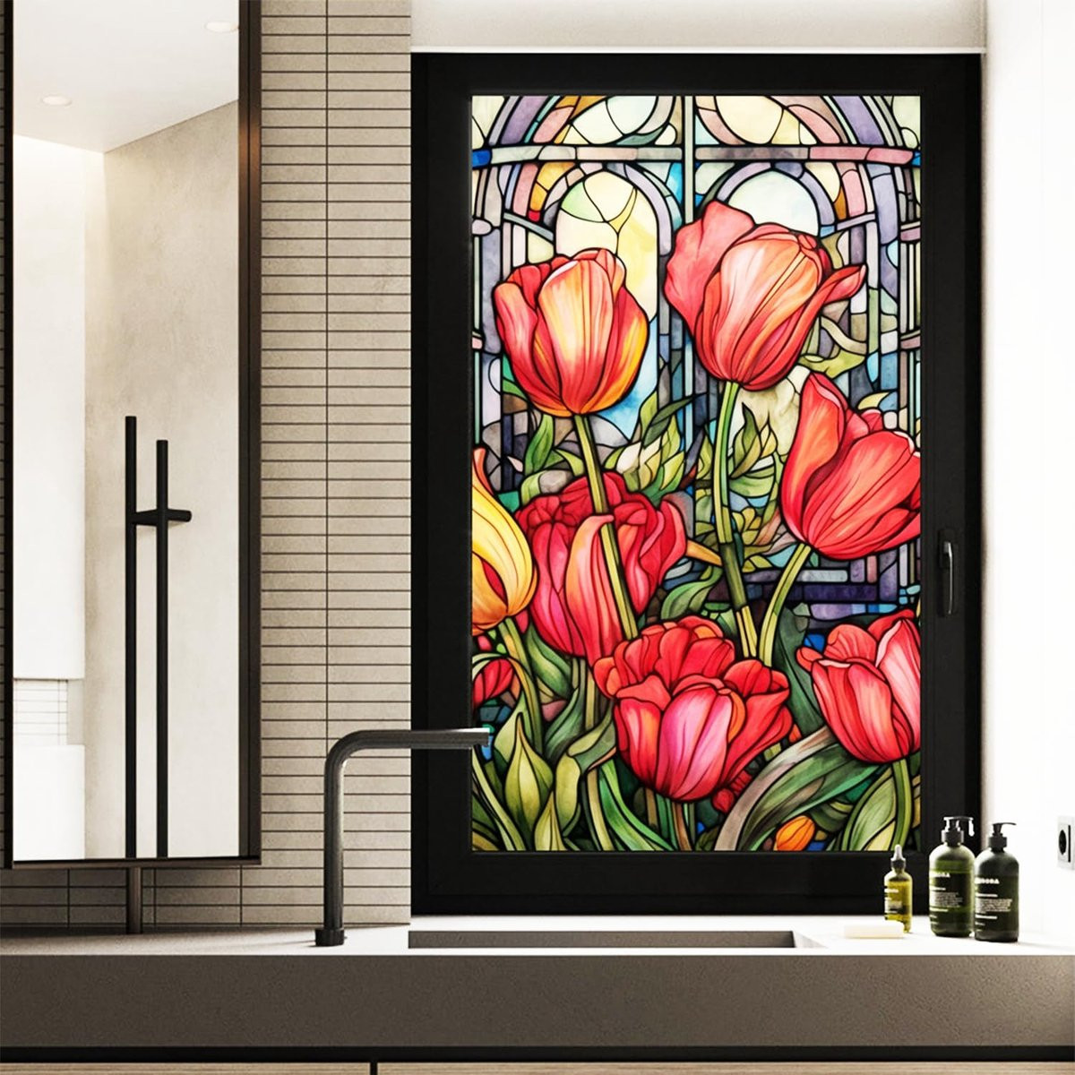 Decoratieve raamfolie Zomerrood voor privacy en decoratie 45 x 100 cm