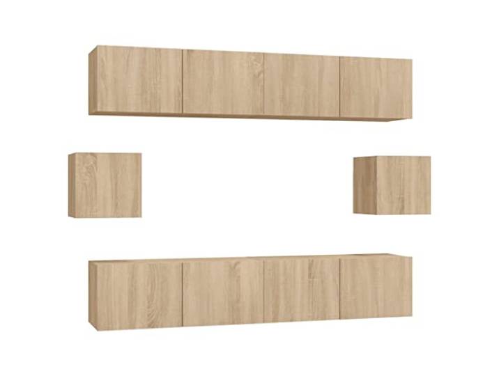 GKHPYURE TV-Möbel-Set, 6-teilig, Sonoma-Eiche Mehrschichtiges Holz, Wanddesign, praktische Tür, großer Stauraum