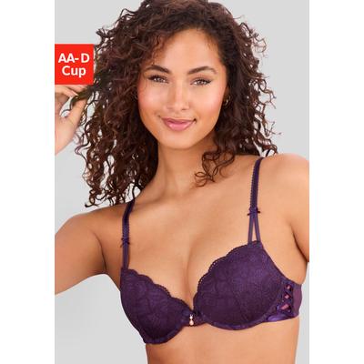 Push-up-BH LASCANA "BH mit Bügel, Spitzen-BH, als Dessous-Set kombinierbar, Nikoletta", Damen, Gr. 70, Cup B, lila (pflaume), Spitze, Obermaterial: 60% Polyamid, 35% Polyester, 5% Elasthan, BHs Push-up-BH, sexy Dessous, sexy Unterwäsche, Reizwäsche...