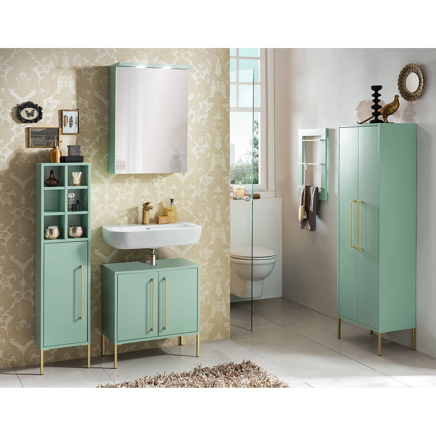 home24 Hoge kast Sarah groen/mintkleurig van mdf