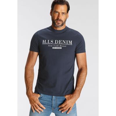 T-Shirt H.I.S, Herren, Gr. 3XL (64/66), blau (marine), Single Jersey, Obermaterial: 100% Baumwolle, bedruckt, Basic schmal, Rundhals, Shirts T-Shirt, schmale Passform, bedrucktes Design, Rundhalsausschnitt