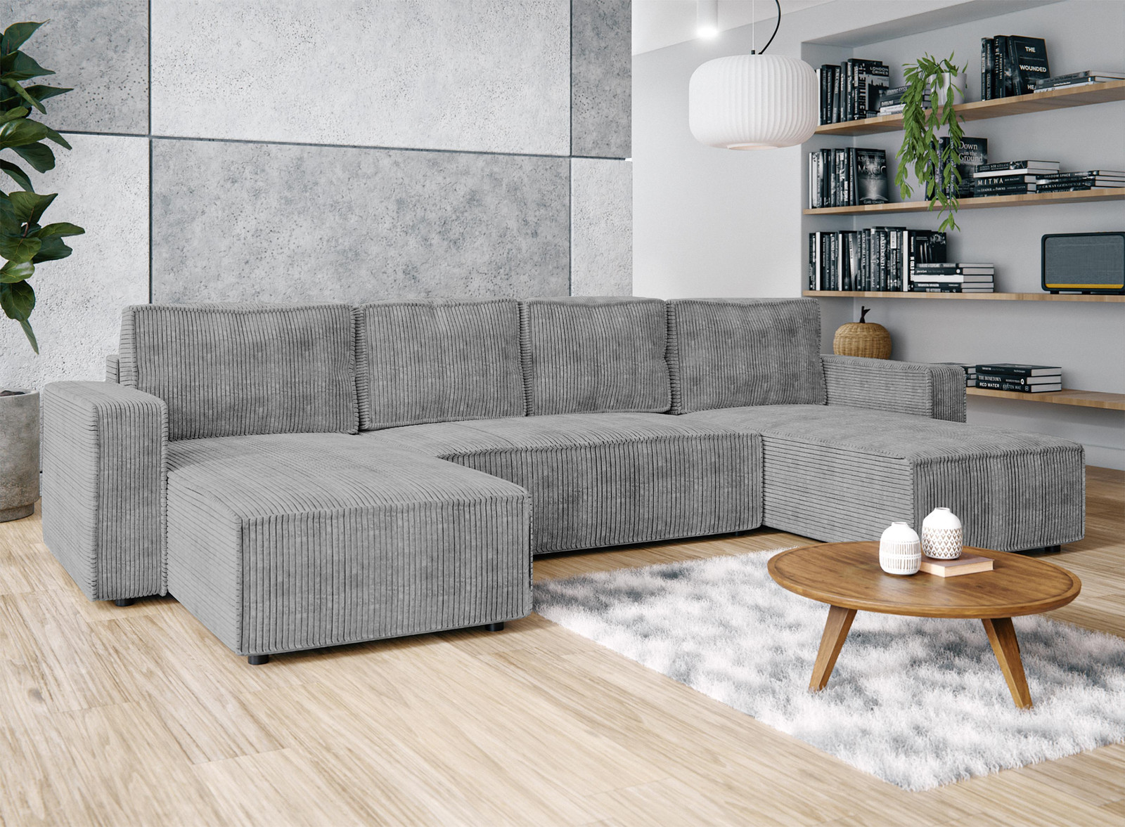 AX Living Aydin Slaapbank, U-vormige hoekbank, Lichtgrijs