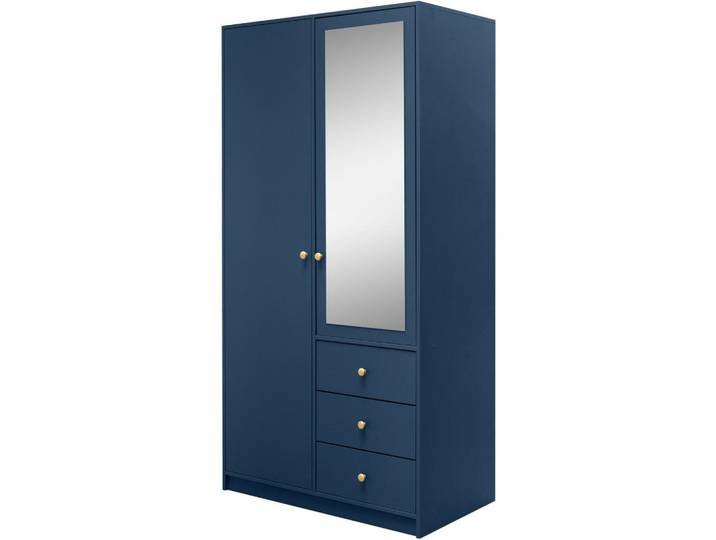 Beautysofa Drehtürenschrank Solea Lux mit 2 Türen und 3 Schubladen, Dunkelblau, 100x200x57.5 cm, Schlafzimmer, Kleiderschränke, Drehtürenschränke
