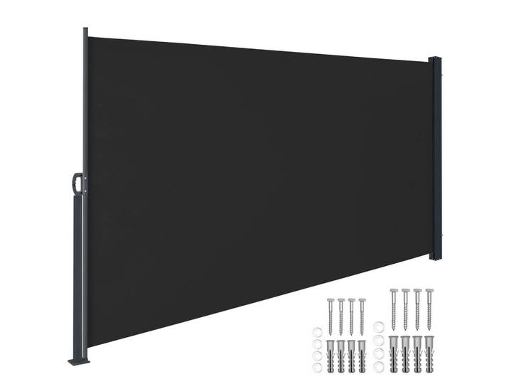 tectake Seitenmarkise, ausziehbar, mit Aufrollmechanismus, schwarz, Schwarz, Kunststoff, 300x160x9 cm, Sonnenschutz