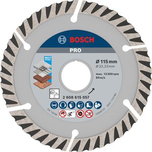 Bosch Trennscheibe PRO Multi Material, Bohrungs-Ø 22,23 mm, Diamanttrennscheibe, für Beton und Ziegel, 115 x 2 mm
