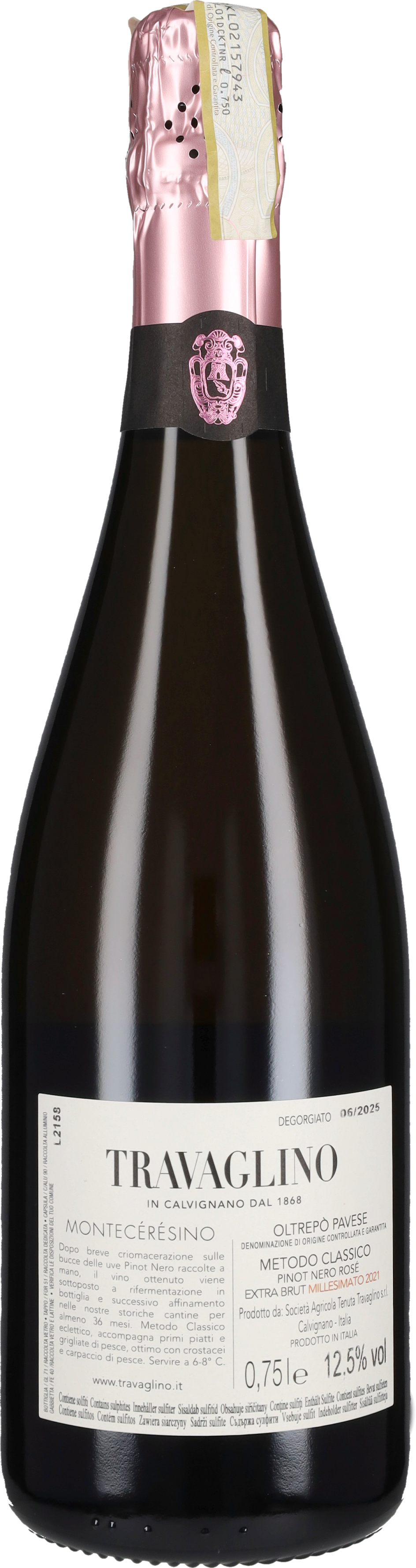 Travaglino Spumante Rosé Extra Brut 'Monteceresino' 2021