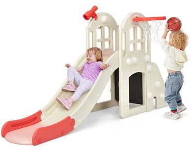 6-In-1 Slide for Kids Toddler Climber Slide Playset w/ Basketball Hoop