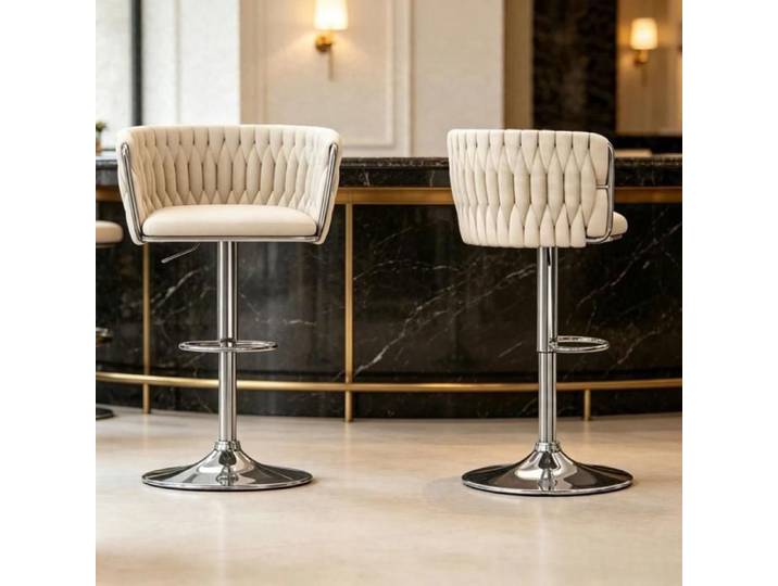 Lot de 2 chaises de bar-MENGDA-360°Pivotantes-Revêtement en velours-Hauteur réglable-Assise spacieuse-Pour restaurants et îlots