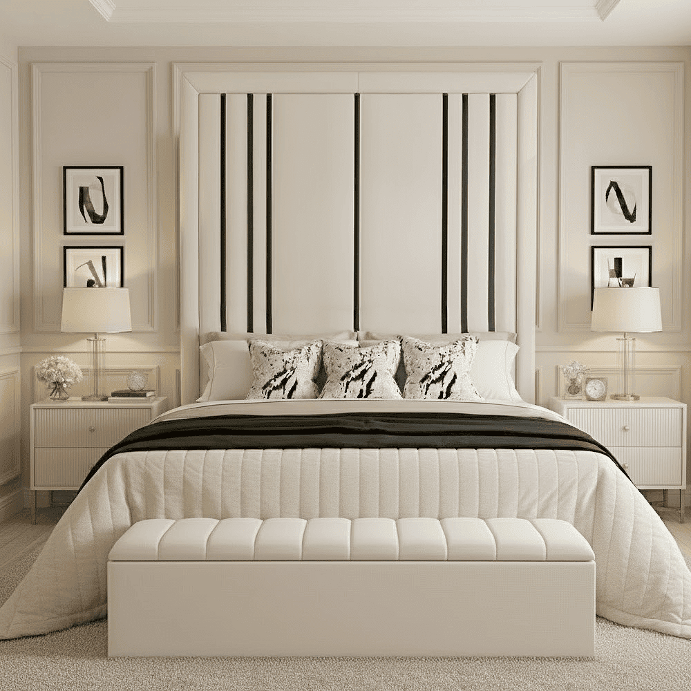 Isabelle Luxury Cream Velvet Headboard with Black Detailing, Emperor
