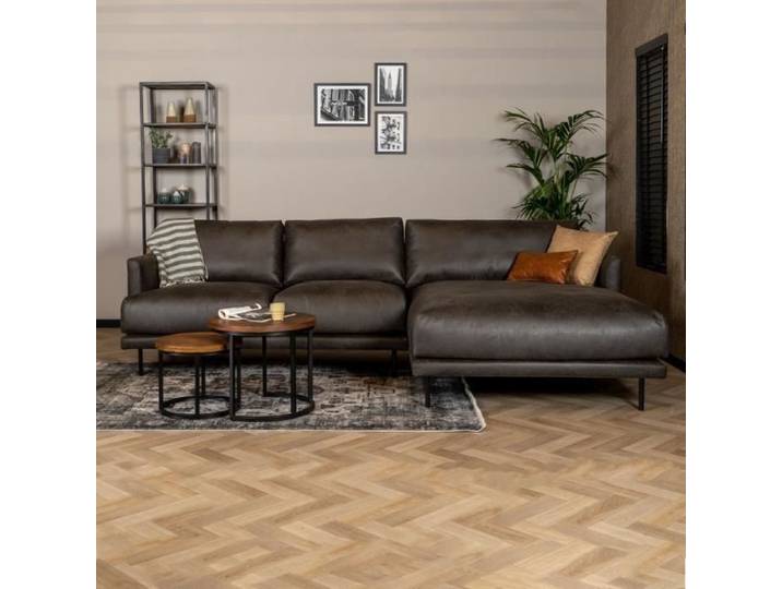 Livin24 Canapé industriel d'angle droit Denver anthracite éco-cuir