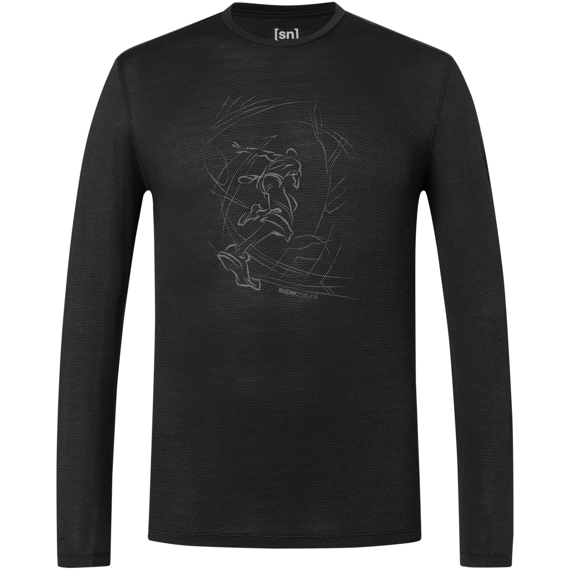Super.Natural Sketched Runner Mesh Herren Longsleeves schwarz Größe XXL Hautfreundlich Merinowolle
