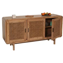 Sideboard HWC-M47, Schrank Kommode Highboard Anrichte, Staufächer, Rattan Akazie Massiv-Holz gebeizt 82x160x45cm 38kg