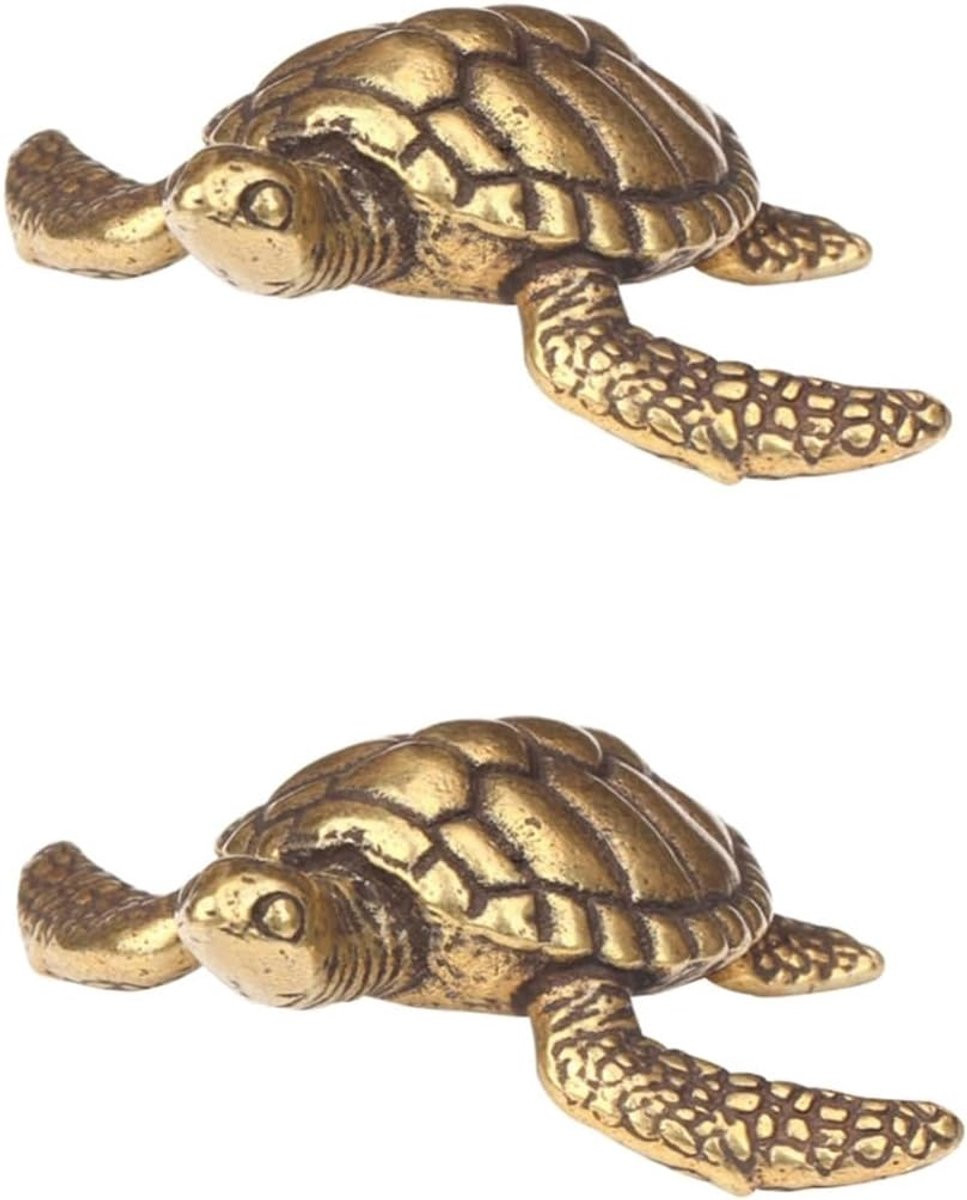 Set van 2 koperen schildpad beeldjes in goud voor huisdecoratie