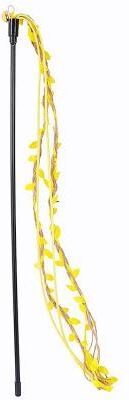 Uplift Essentials Interactive Long Handle Cat Teaser Wand With Ribbon Tassels And Sounding Bell yellow