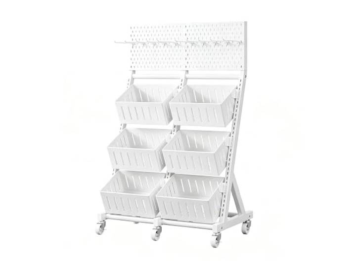 3/4Tier Supermarkt Snackregal mit Rädern,freistehendes Einzelhandelsdisplay Chip-Regal-Präsentationsständer mit abnehmbaren,schrägen Körben,Regalwagen für Laden,Haushalt und Küche(6 baskets)