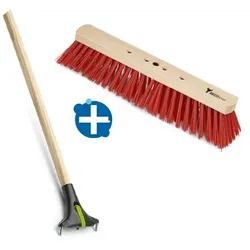 Straßenbesen Sorex in rot 50 cm mit Stiel aus Holz SET - bestehend aus 4-Loch Straßenfeger und Besenstiel